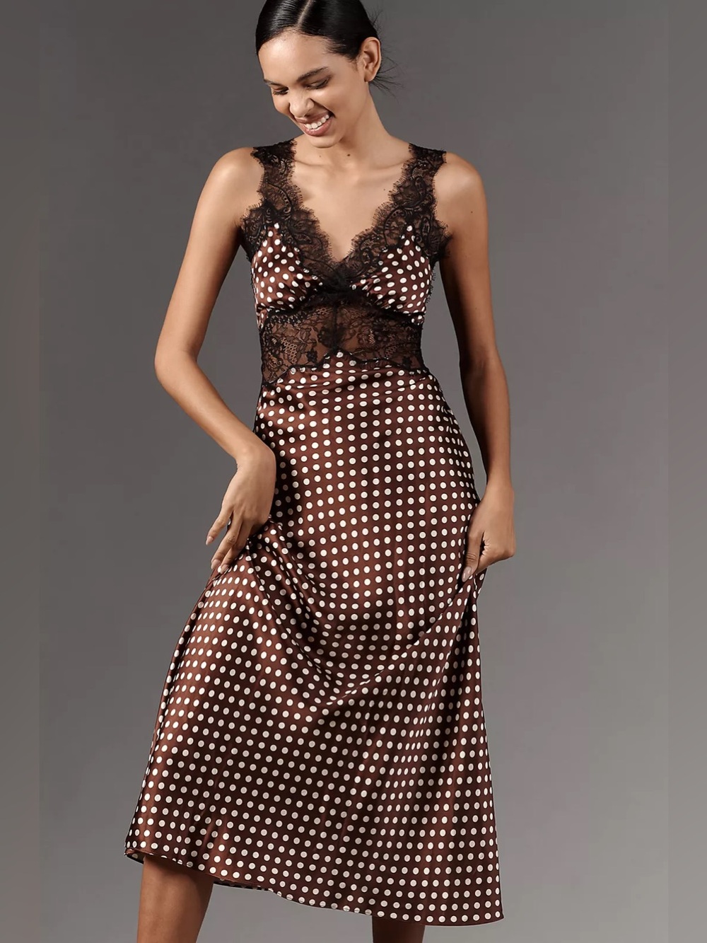 Ronny Kobo Holiday V-Neck Lace-Trim Midi Dress Polka Dot size XS - Picture 3 of 12